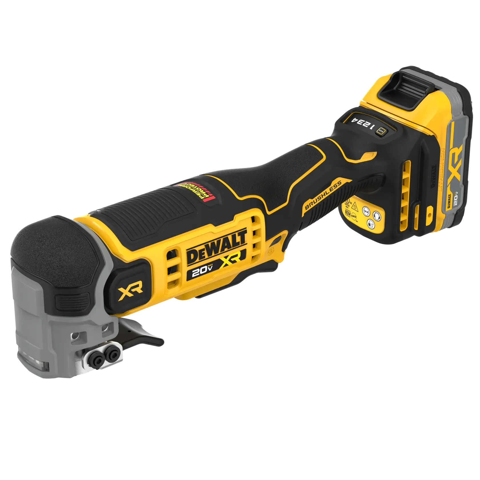 DEWALT 20V XR cordless oscillating multi-tool with brushless motor, black and yellow design.
