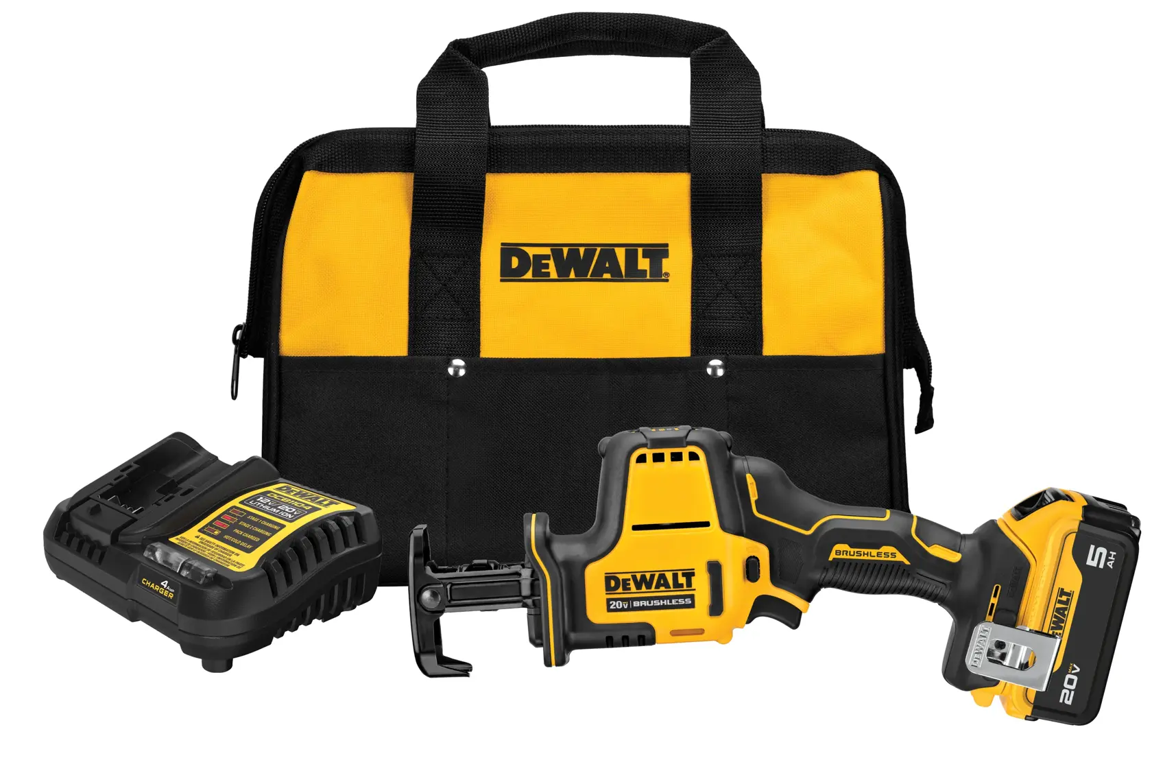 Cordless One Handed Reciprocating Saw kit with transport tote