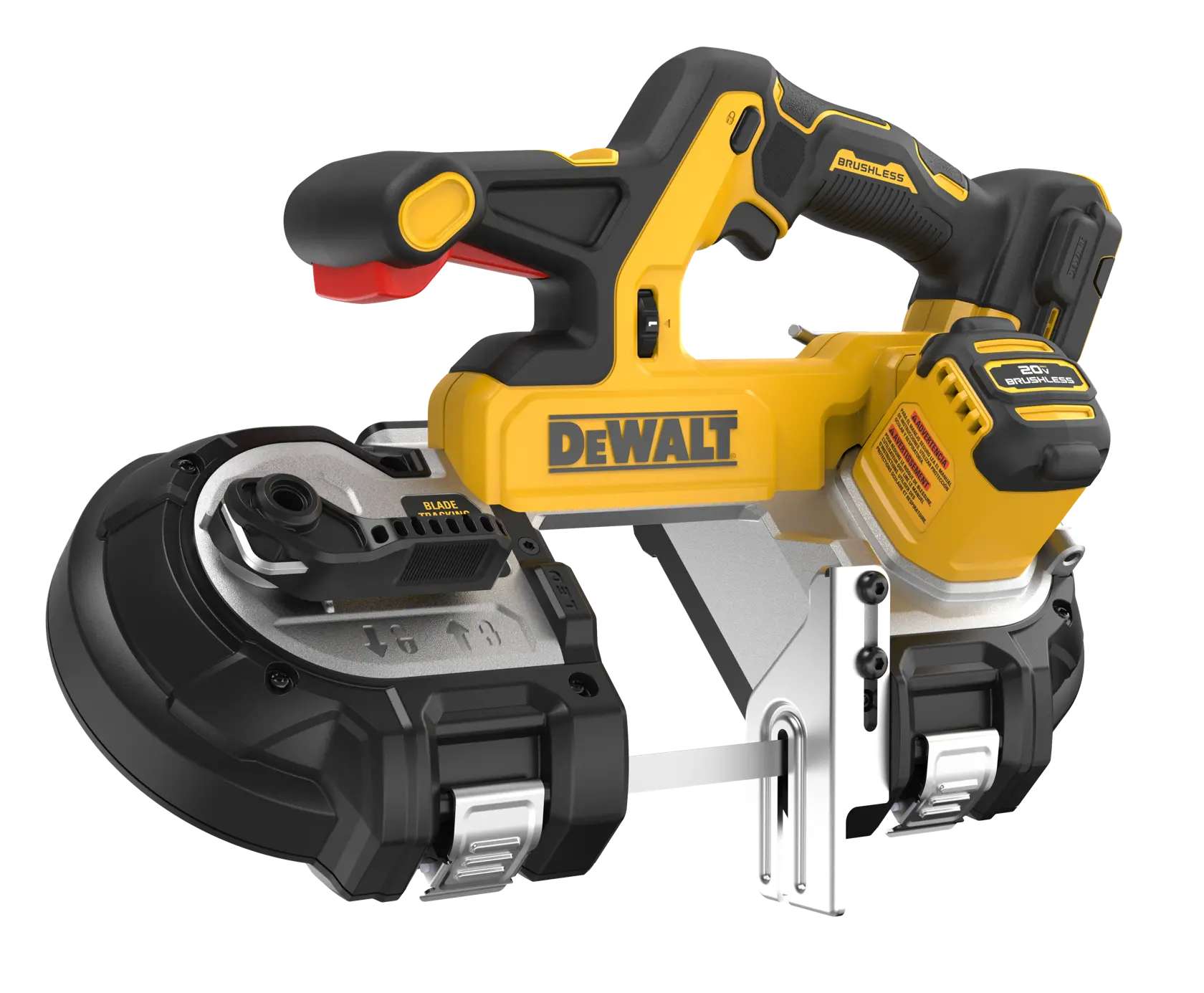 DEWALT 20V* MAX XR Mid-Size Dual Switch Bandsaw viewed from the front right side