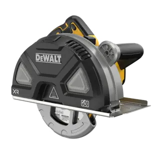 DEWALT 20V MAX* XR Metal Cutting Circular Saw viewed from the front right side on white background.