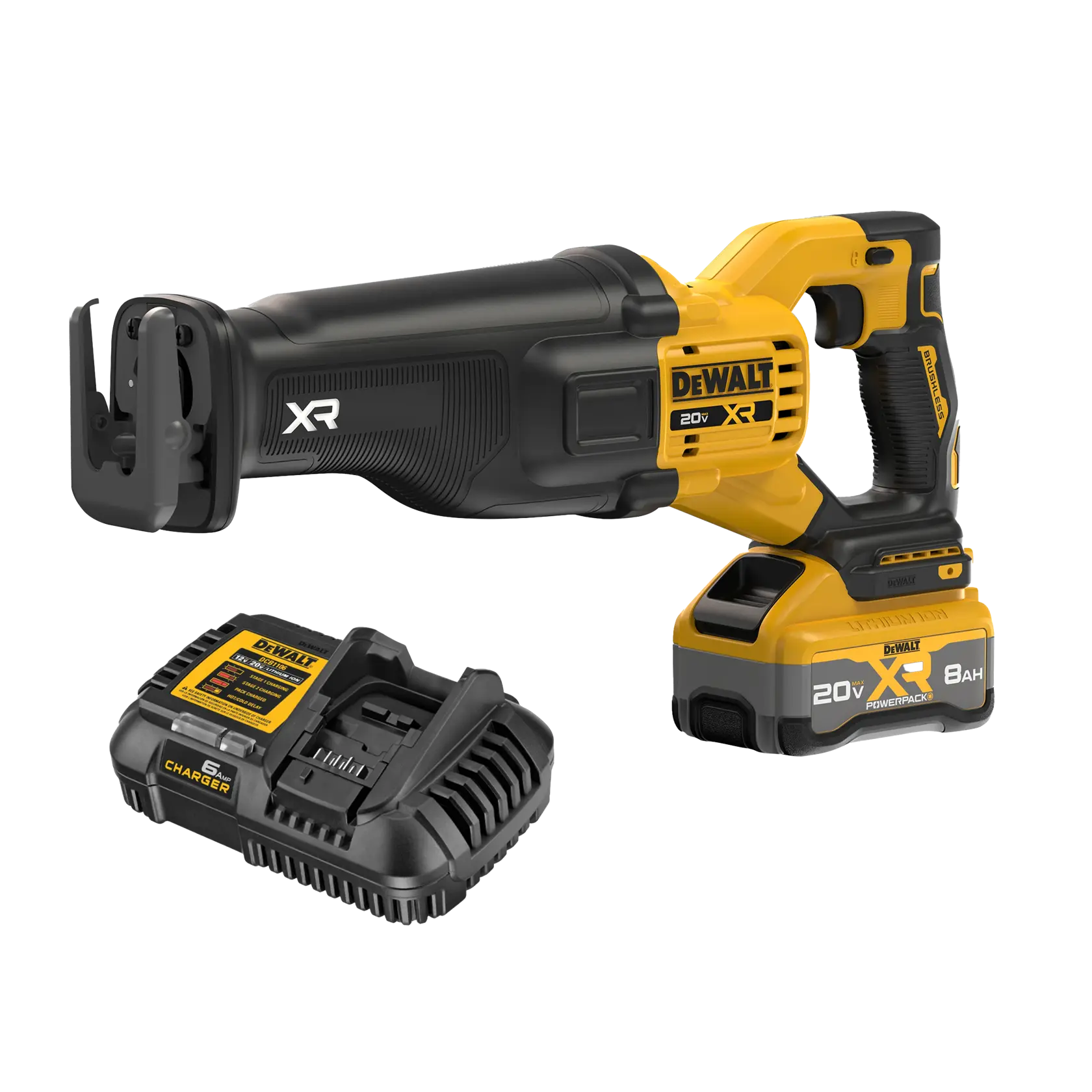 DCS384B reciprocating saw with XR POWERPACK  battery kit shot