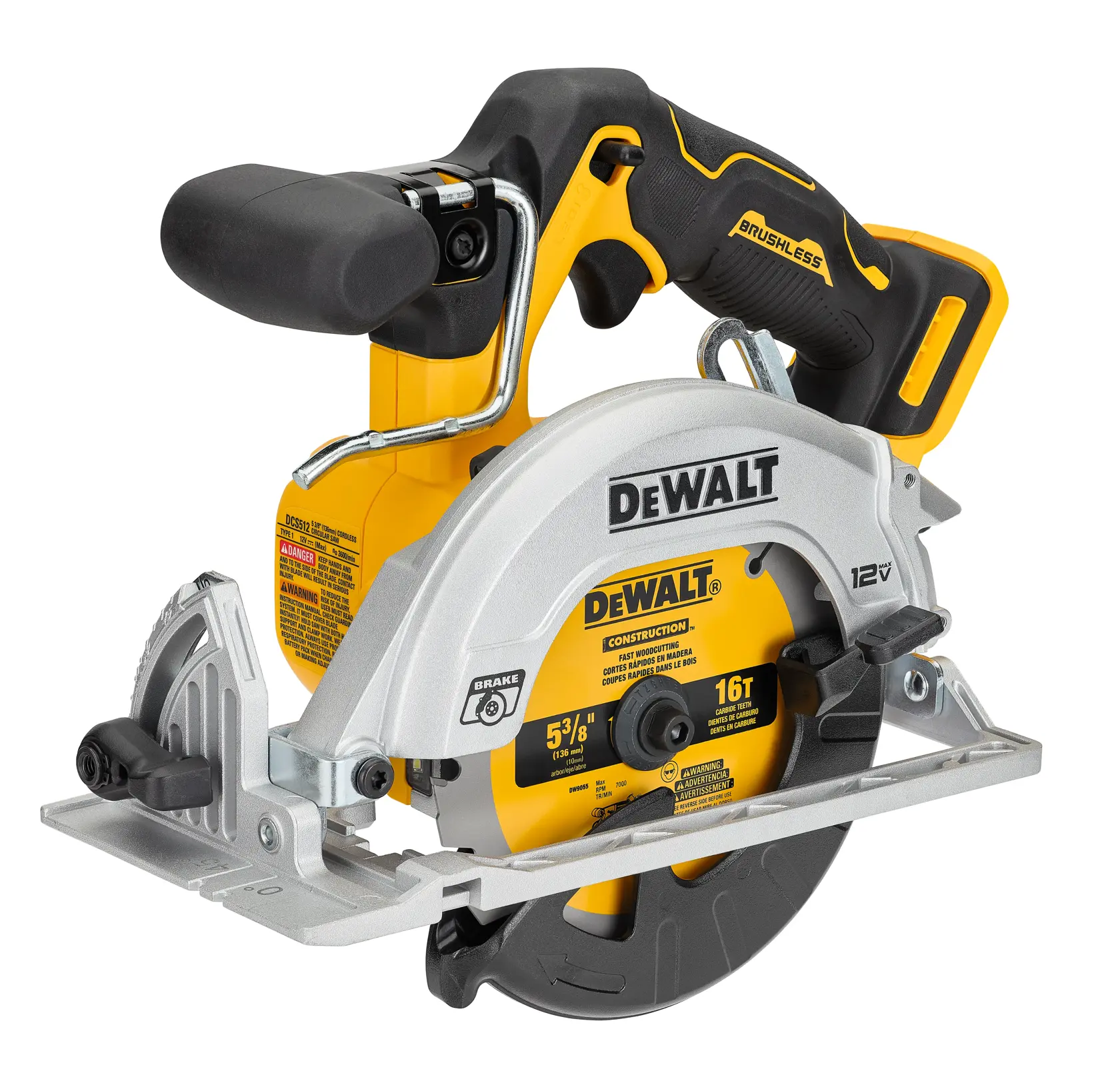 Profile of xtreme 12 volt 5 and three eighths inch brushless cordless circular saw tool.