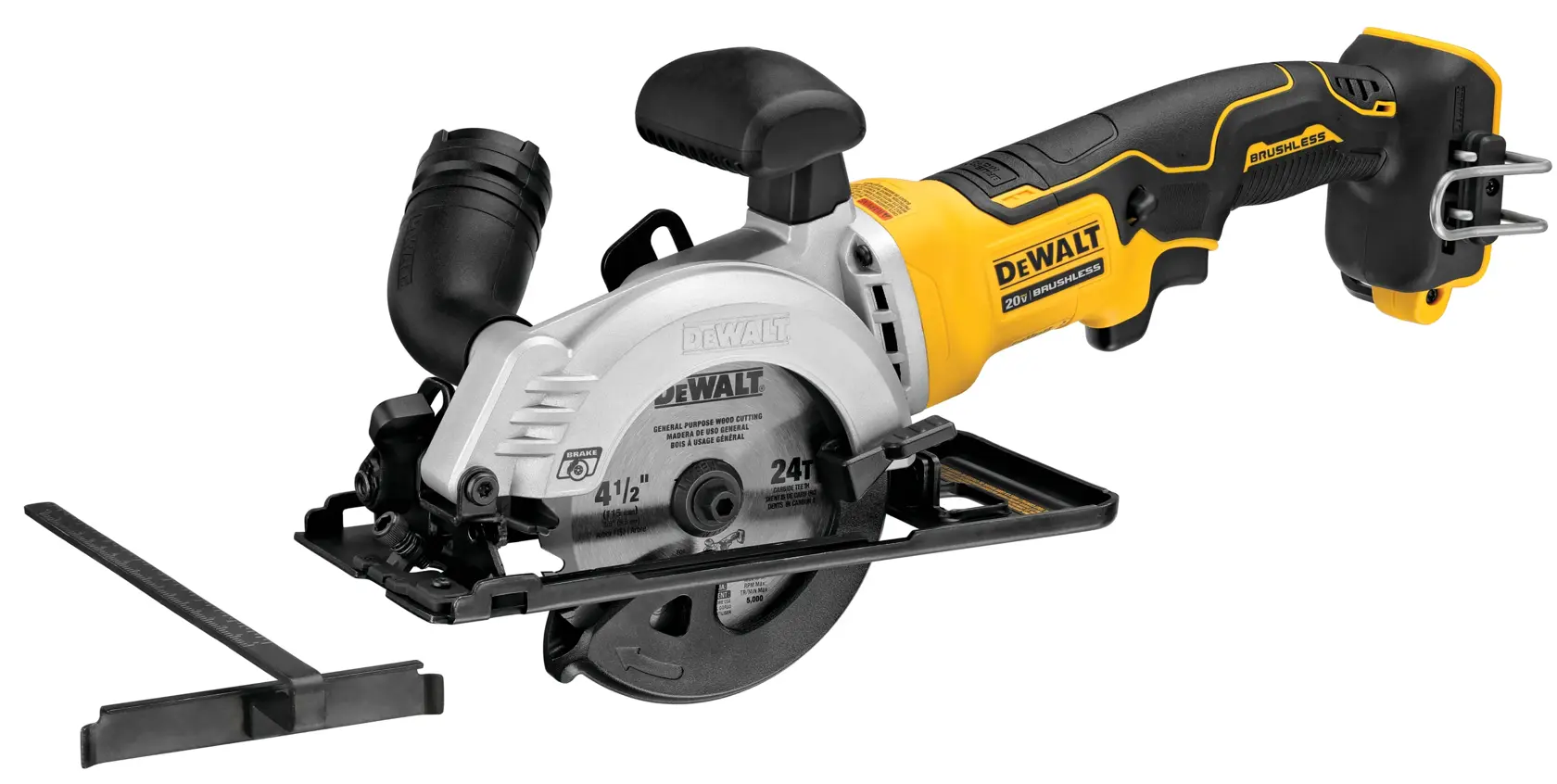 ATOMIC brushless cordless circular saw featuring rip fence.
