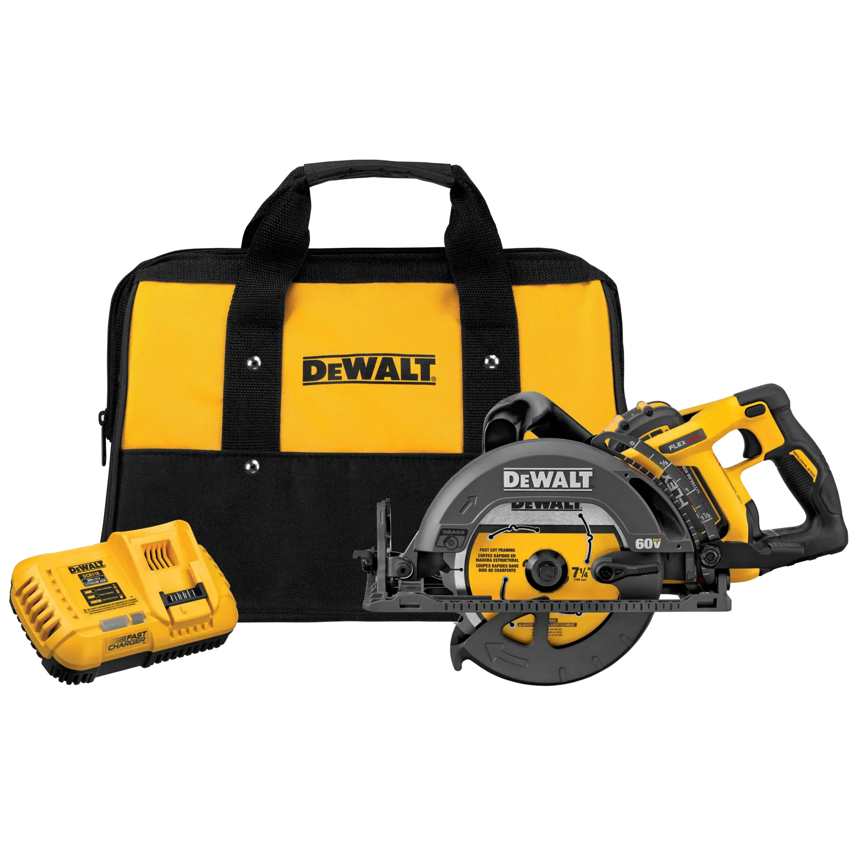 FLEXVOLT cordless worm drive style saw 9.0 AMP hours battery kit.