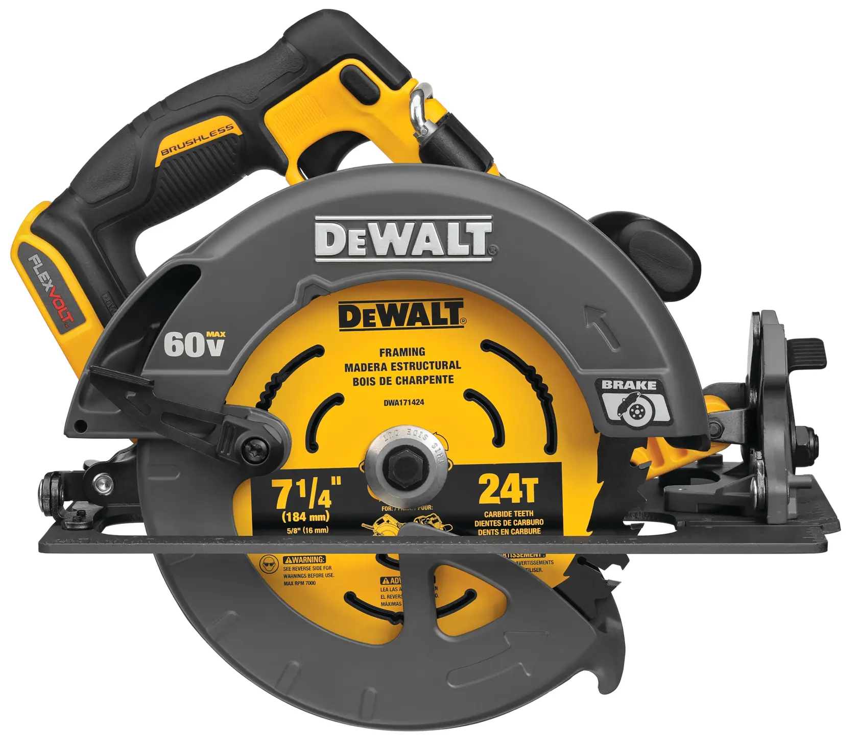 FLEXVOLT brushless cordless circular saw with brake.