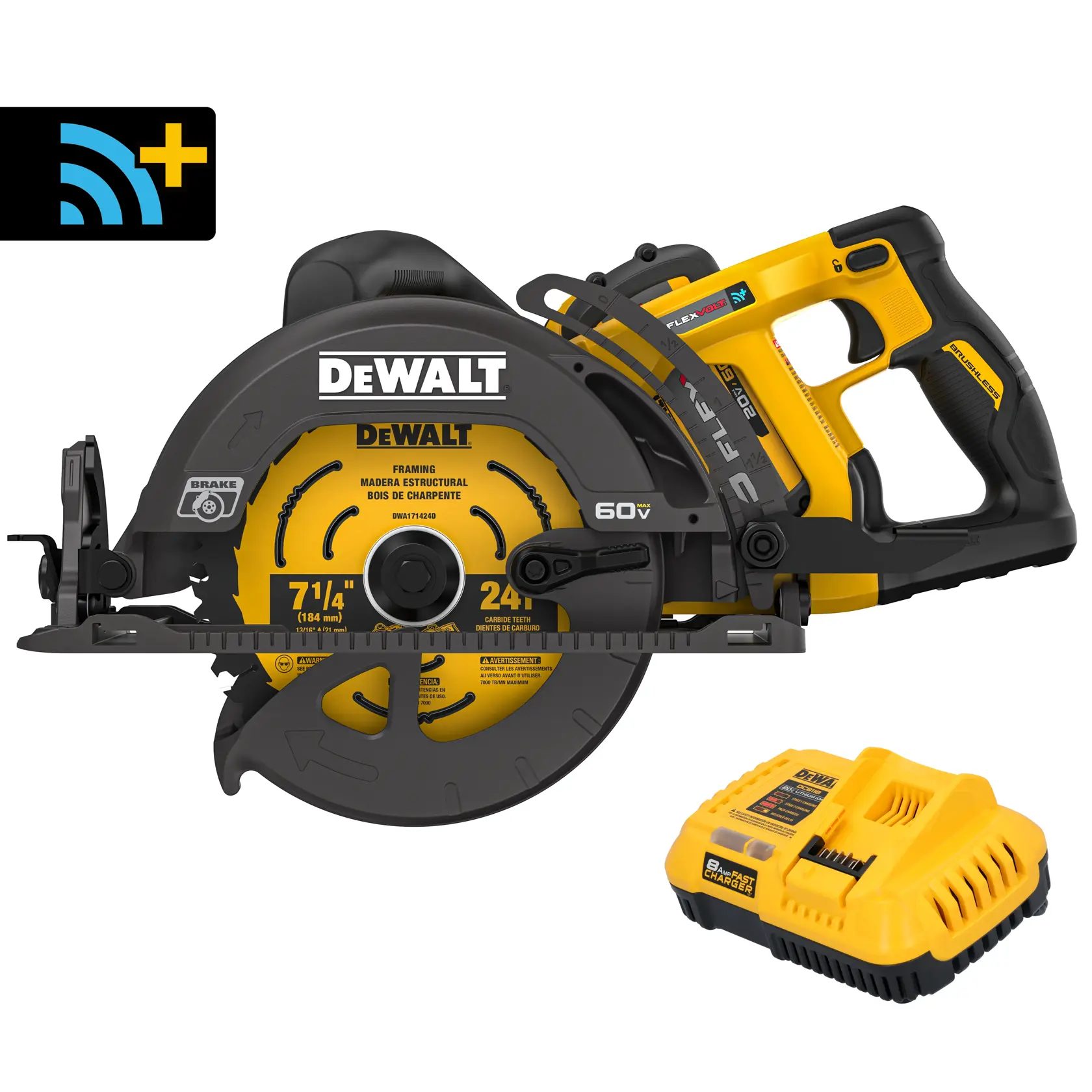 DEWALT® 60V FLEXVOLT 7-1/4 in. Worm Drive Style Circular Saw With Tool-Connect (Kit) thumbnail 6