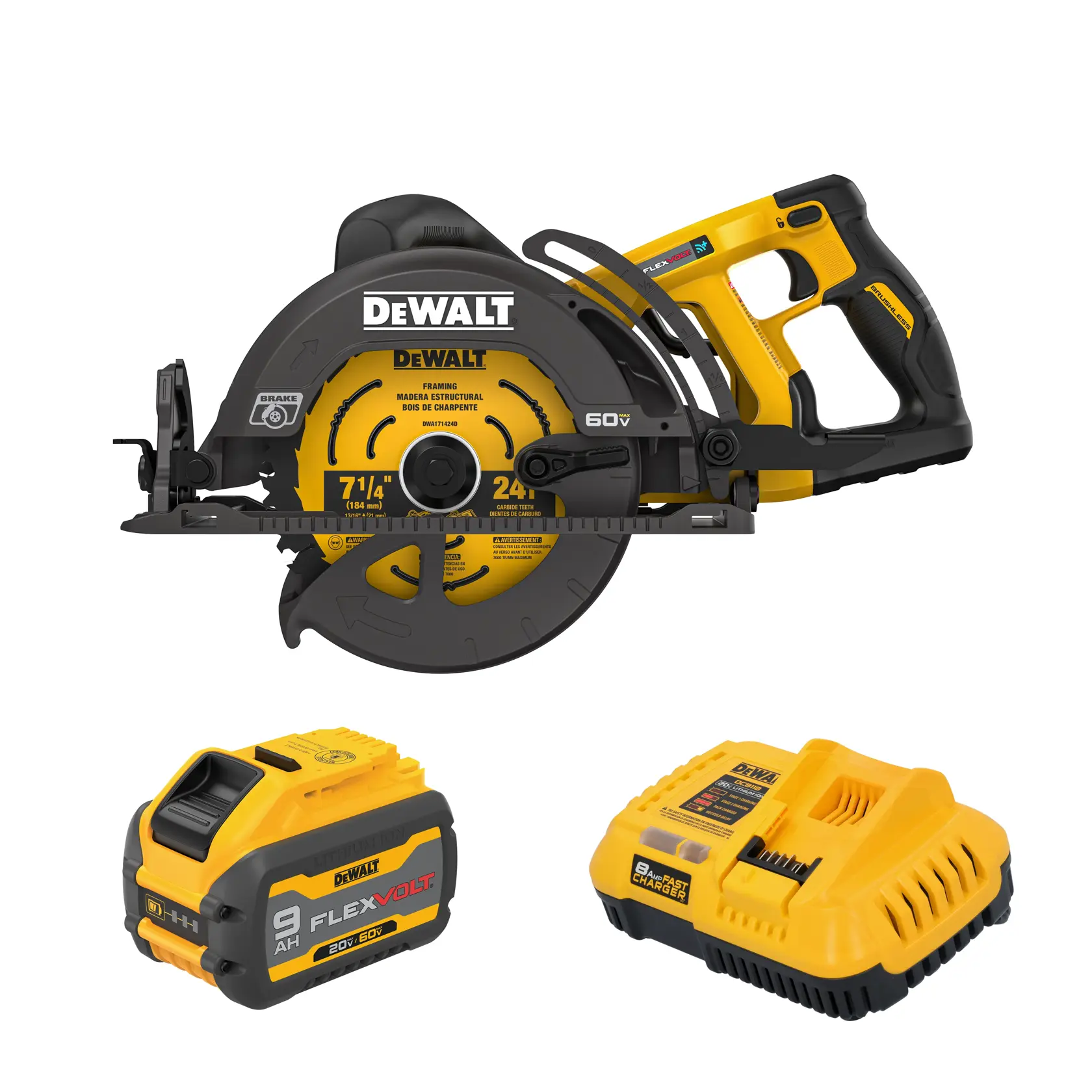 DEWALT® 60V FLEXVOLT 7-1/4 in. Worm Drive Style Circular Saw With Tool-Connect (Kit) thumbnail 7