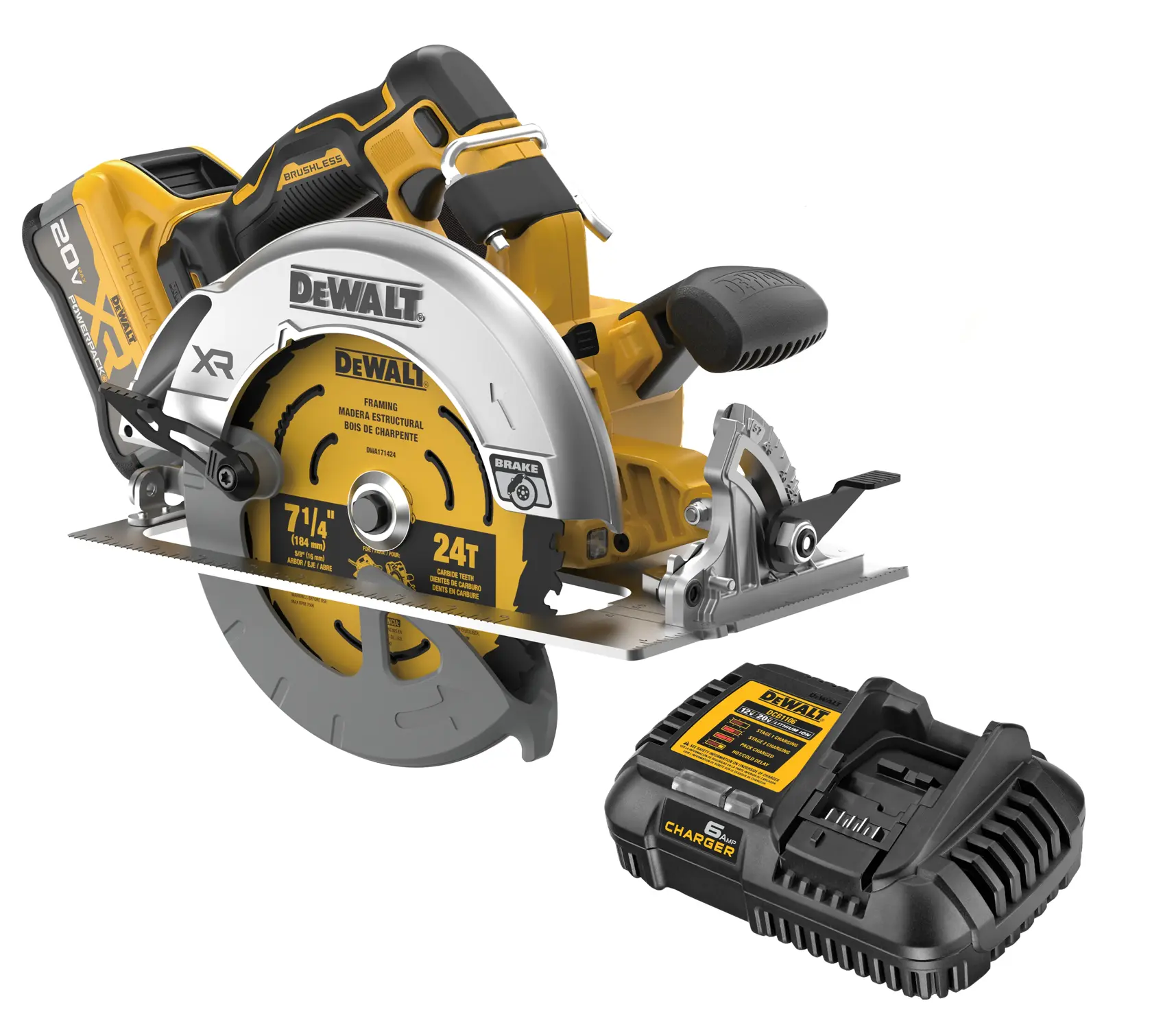 The DCS590 XR circular saw with the XR POWERPACK battery kit shot