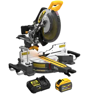 Sixty volt max cordless double bevel sliding miter saw with FLEXVOLT battery and charger