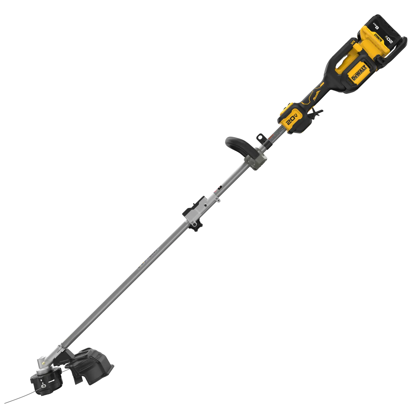 DEWALT cordless 20V string trimmer with ergonomic handle and battery attached, suitable for lawn care.