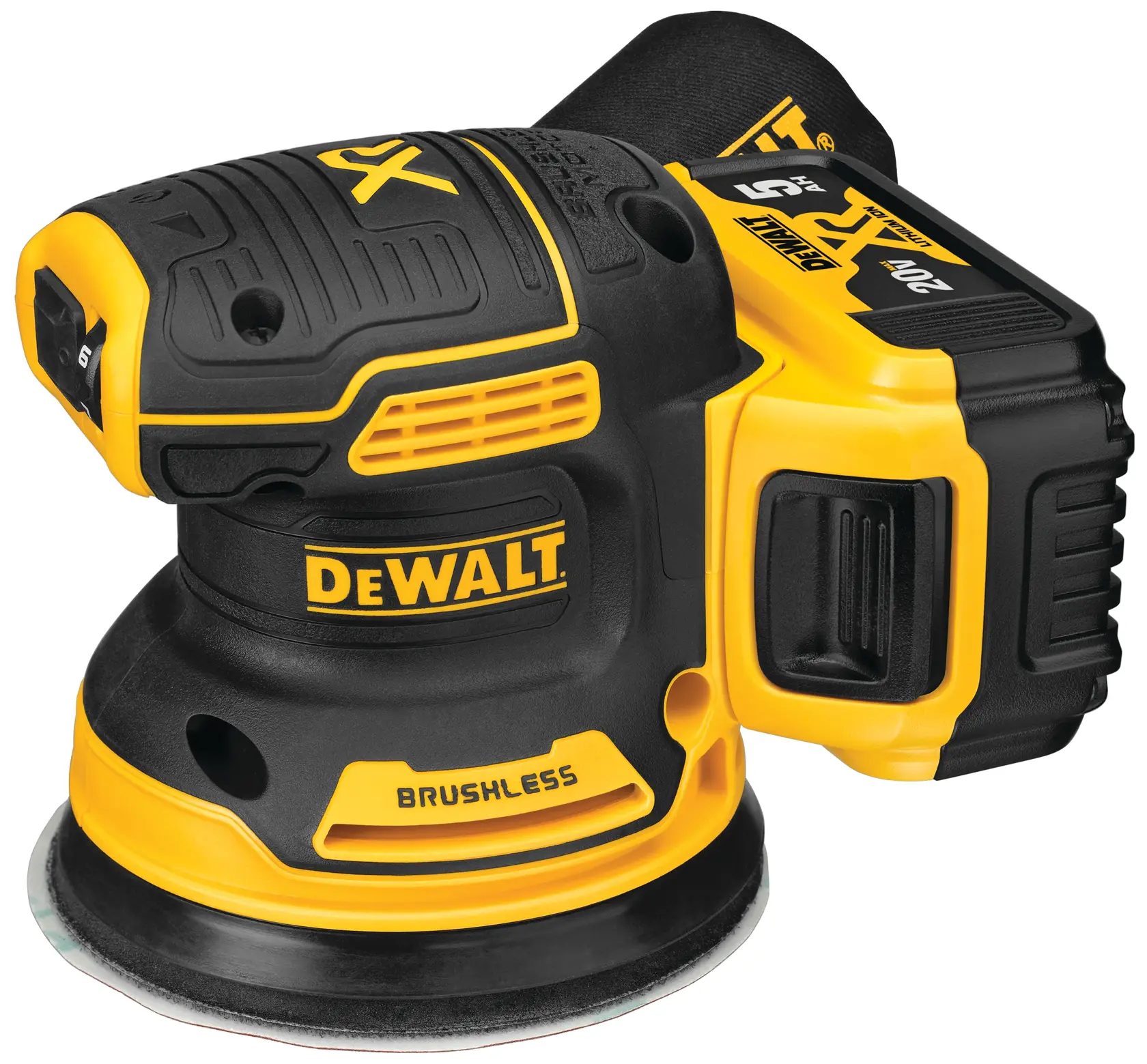 profile of Brushless Cordless Variable Speed Random Orbital Sander.