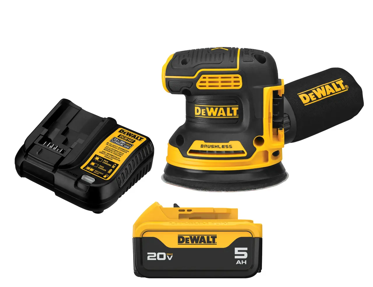 20V MAX XR 5-in Brushless Variable Speed Random Orbital Sander Kit (5.0 Ah Battery)