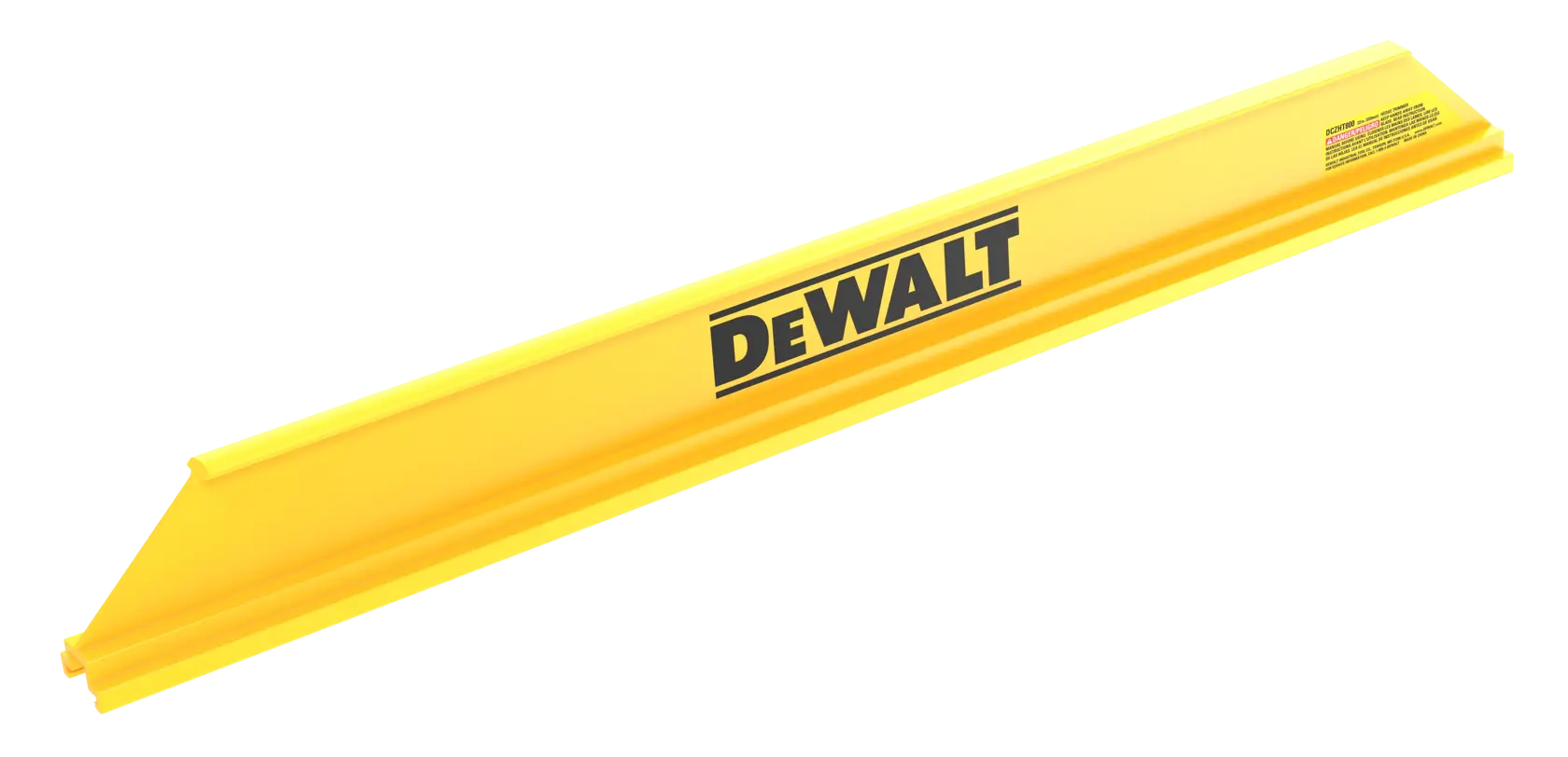A yellow DEWALT-branded plastic miter box guide, used for guiding saws to make accurate angled cuts in materials such as wood.