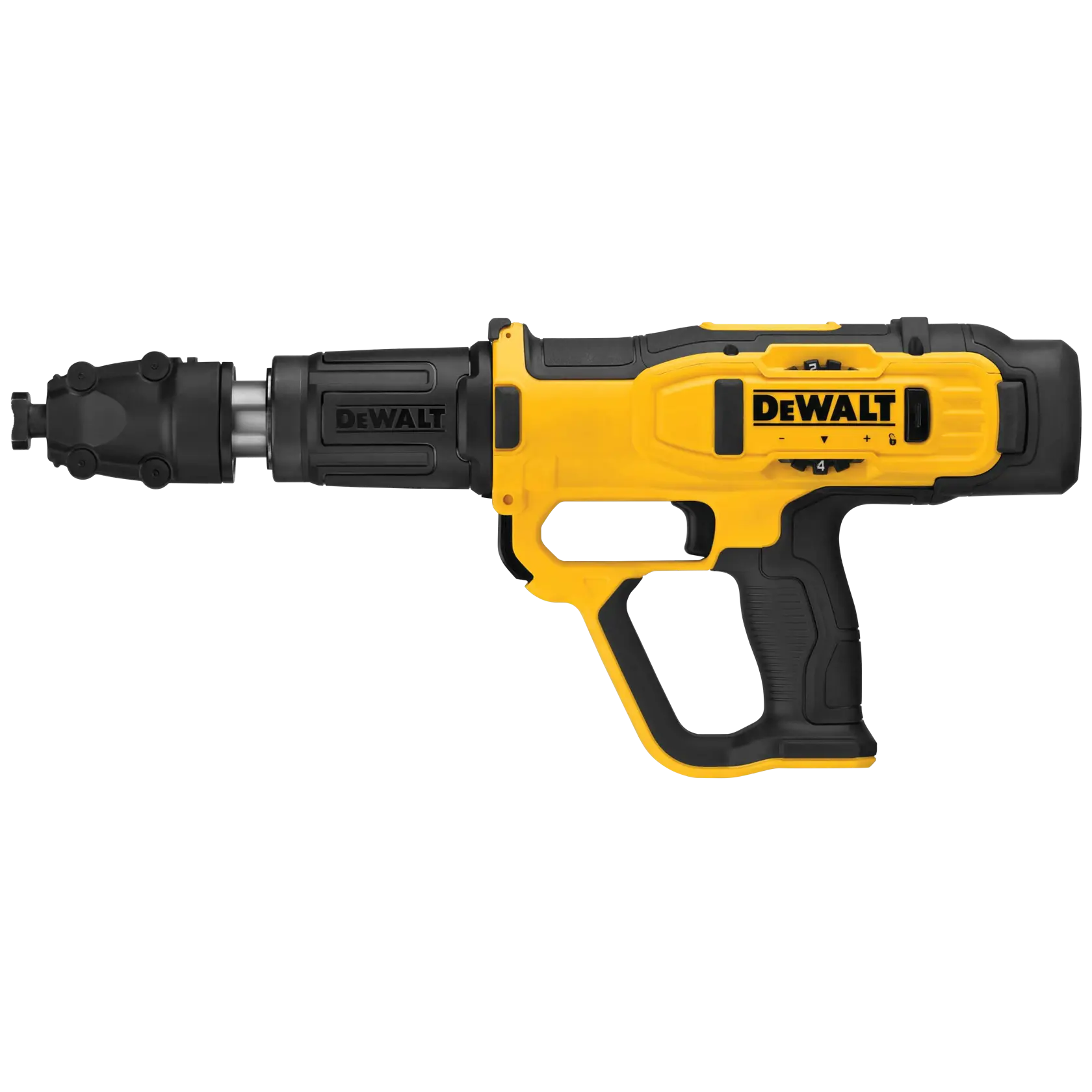 A DEWALT DFD270SK powder-actuated tool with a yellow and black body, designed for fastening applications, shown on a white background.