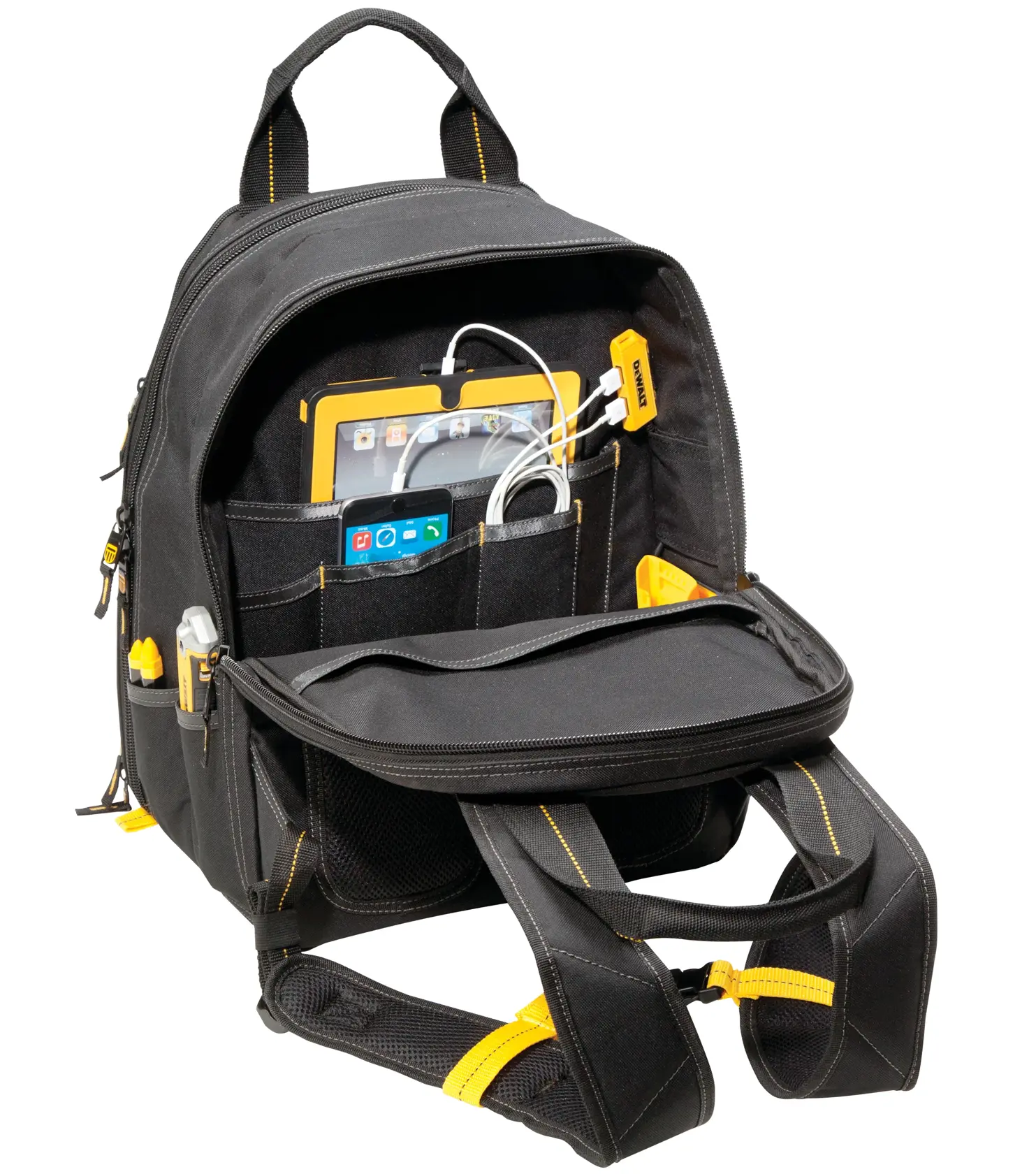 Profile of 33 Pocket USB Charging Tool Backpack.