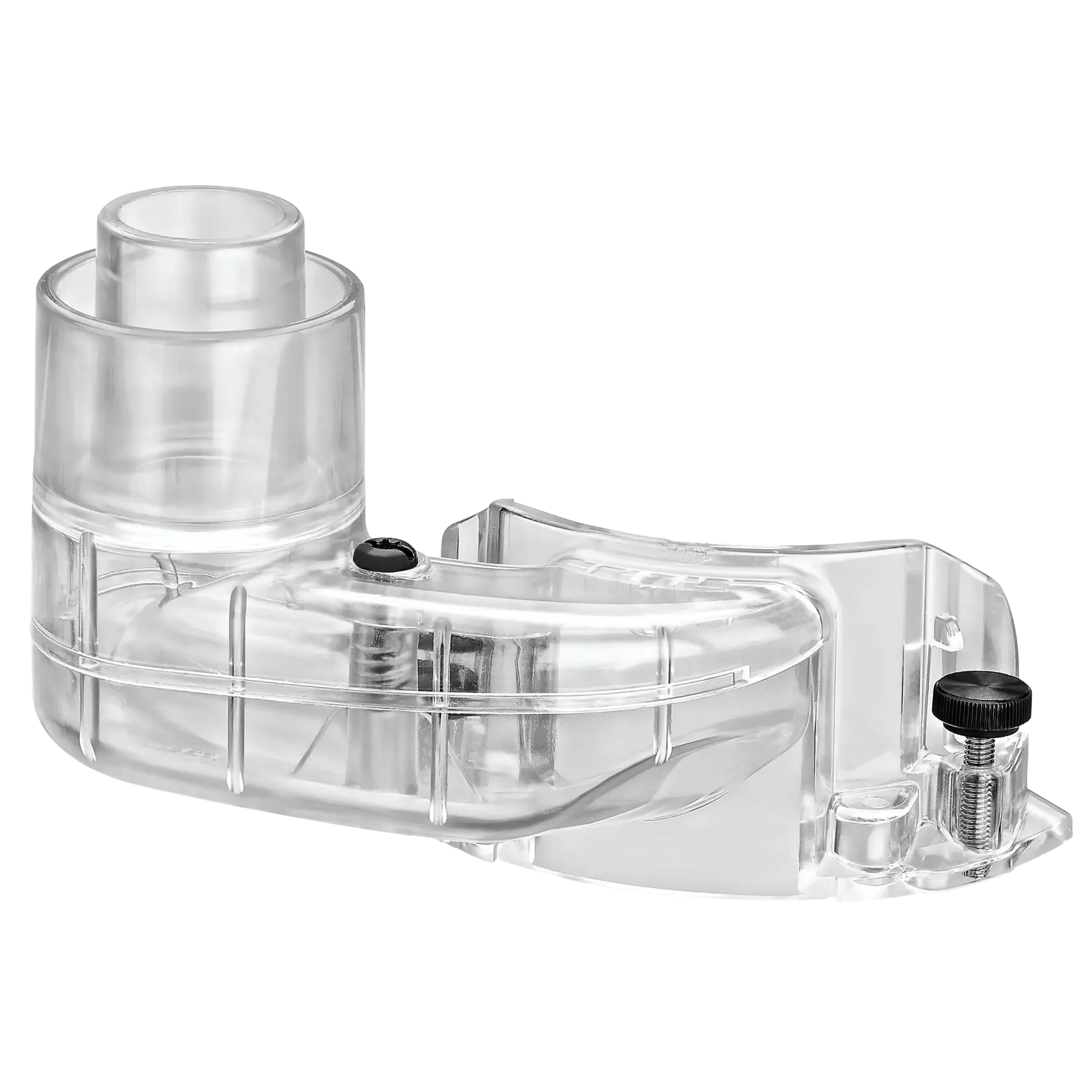 Profile of compact router dust collection adapter for fixed base