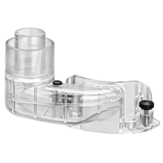 Profile of compact router dust collection adapter for fixed base