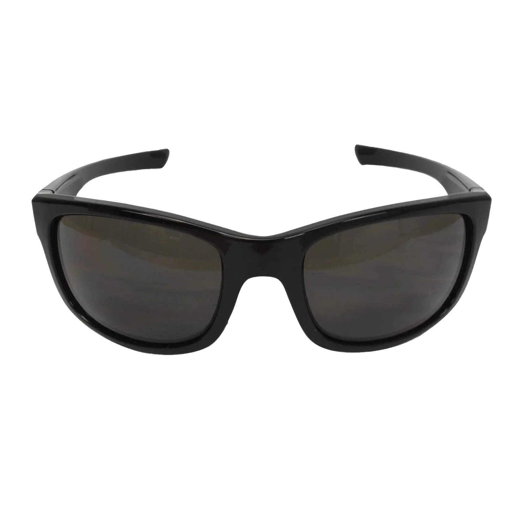 A pair of black sunglasses with dark tinted lenses, shown against a white background.