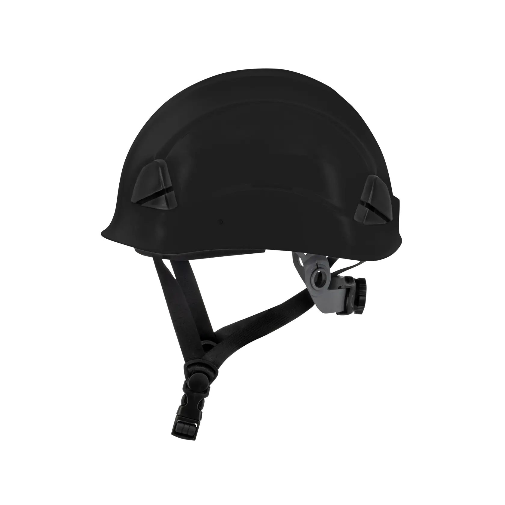 BLACK DEWALT TYPE II CLASS C 4-POINT RATCHETING VENTED SAFETY HELMET POLYCARBONATE AND ABS MATERIAL LEFT VIEW