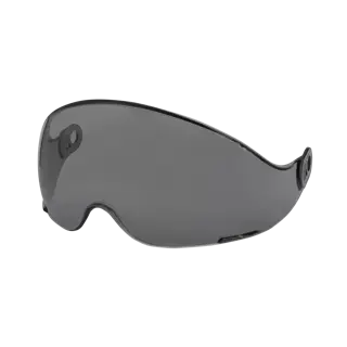 A single smoked-tinted replacement lens for safety glasses, shaped to cover the eyes and provide protection. The lens is designed with mounting points on each side.