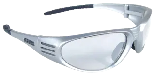 Profile of DEWALT ventilator safety glasses with silver frame and lens
