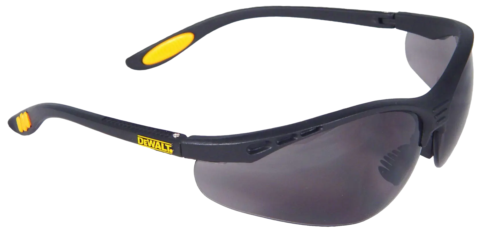 Profile of DEWALT reinforcer safety glasses with black lens
