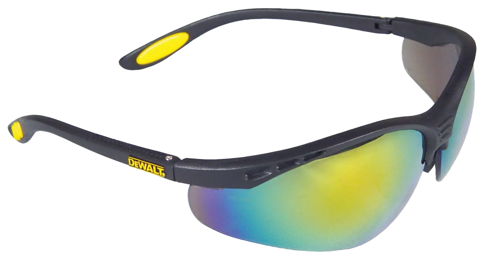 Profile of DEWALT reinforcer safety glasses with fire mirror lens