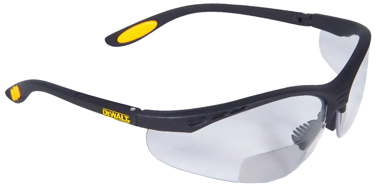 Profile of DEWALT reinforcer RX bifocal safety glasses with white lens