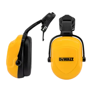 YELLOW DEWALT 25 NRR DIELECTRIC CAP MOUNT TYPE EARMUFFS WITH BLACK FOAM EARCUPS MAIN VIEW