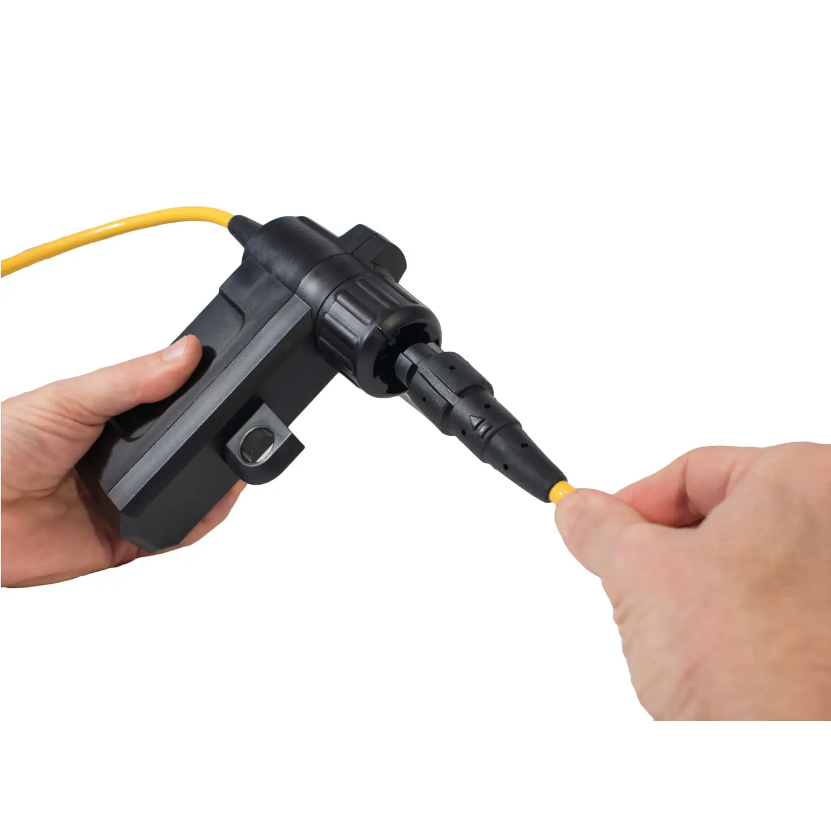 Close up of DEWALT mobilelock bluetooth wireless cable lock.
