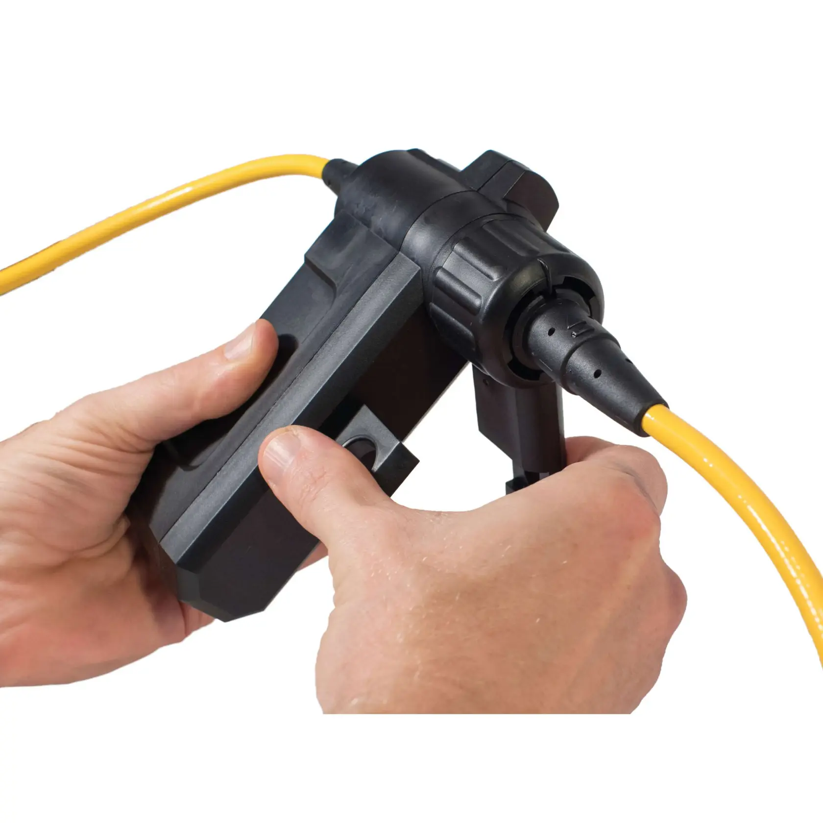 Close up of DEWALT mobilelock bluetooth wireless cable lock.