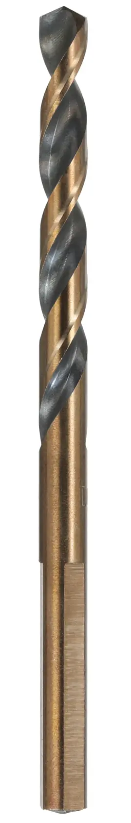 Dewalt 17/64 inch Black and Gold drill bit on white at a profile view