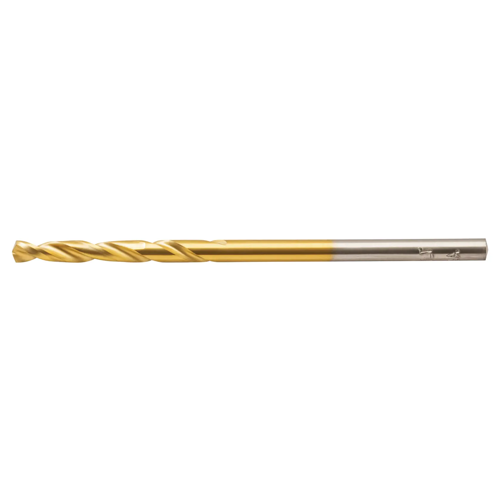 A single titanium-coated metal drill bit with a spiral flute design, shown against a white background.