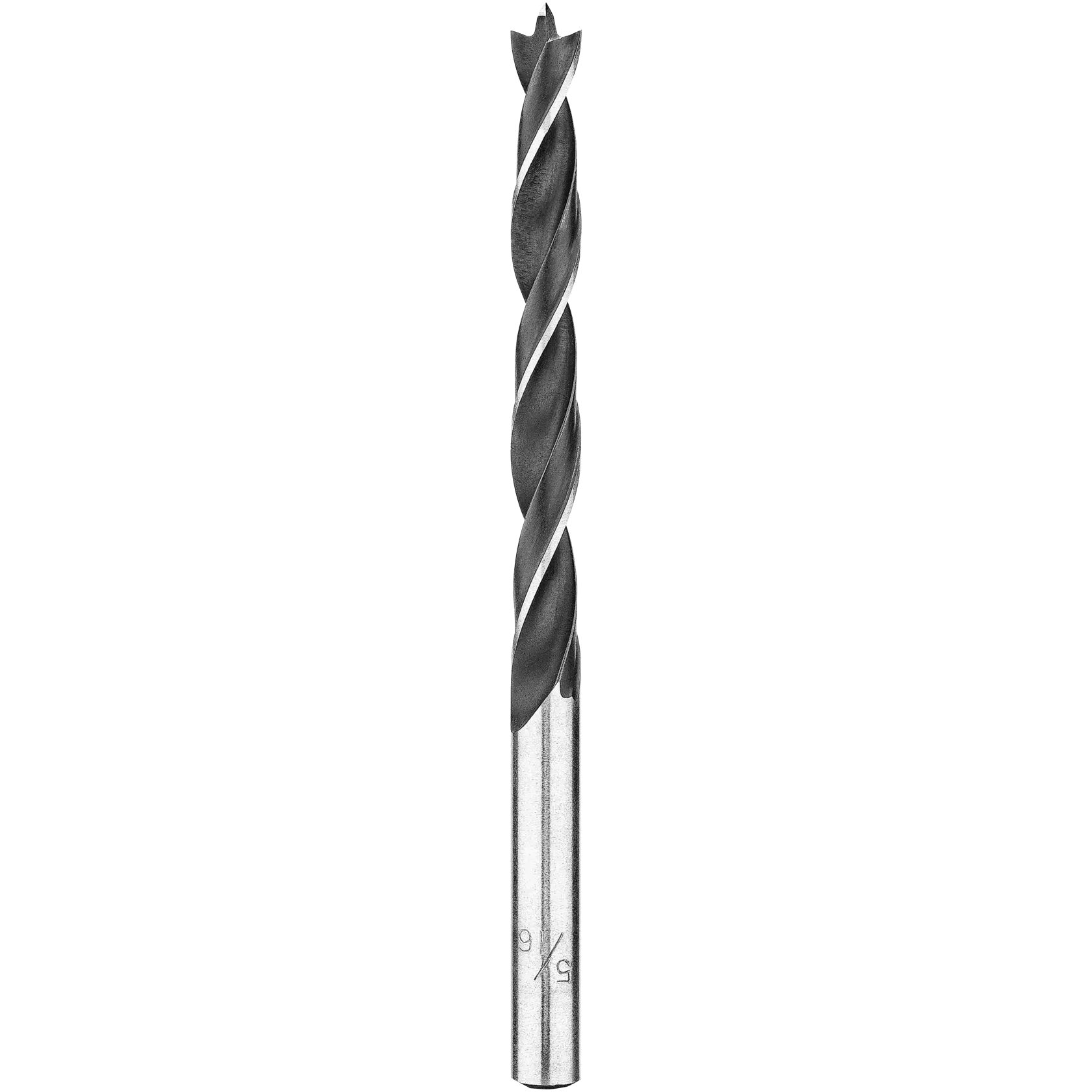 A close-up image of a metal drill bit with a spiral design, standing vertically against a white background.