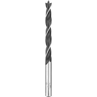 A close-up image of a metal drill bit with a spiral design, standing vertically against a white background.