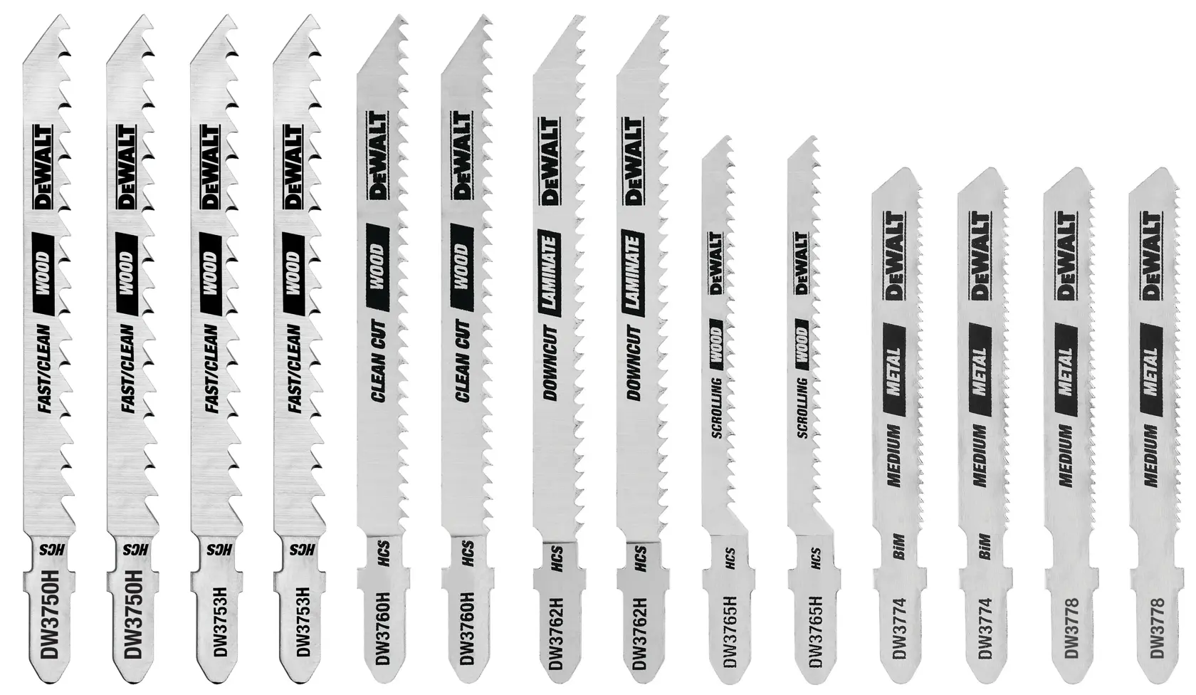 14 pieces T shank jig saw blade set.