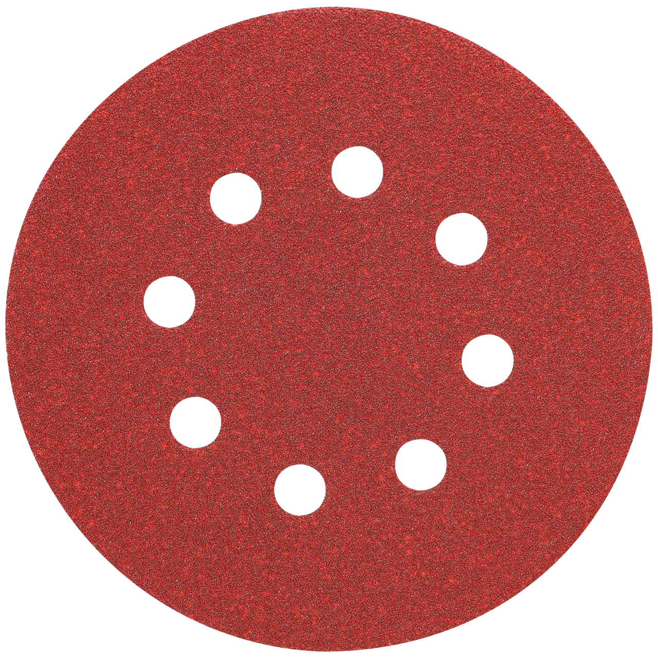 Profile of hook and loop paper disc with eight holes.