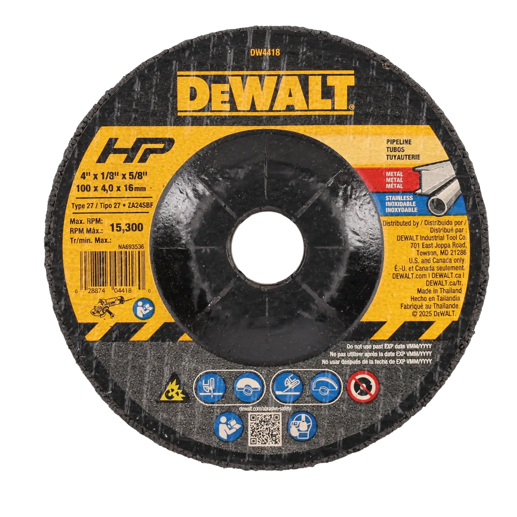 DEWALT® HP™ 4-in. x 1/8-in. x 5/8-in. T27 Metal Grinding Wheel