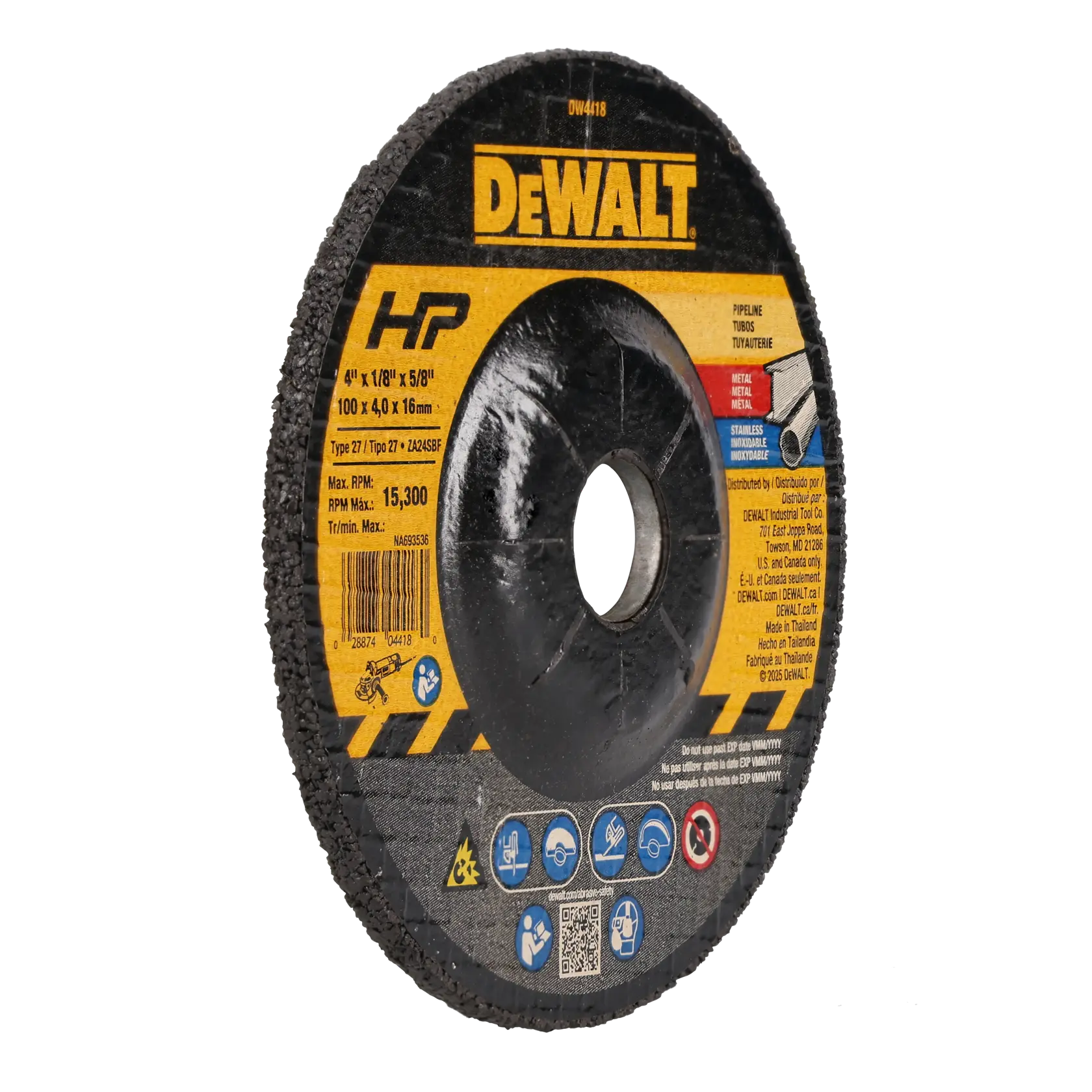 DEWALT® HP™ 4-in. x 1/8-in. x 5/8-in. T27 Metal Grinding Wheel thumbnail 2