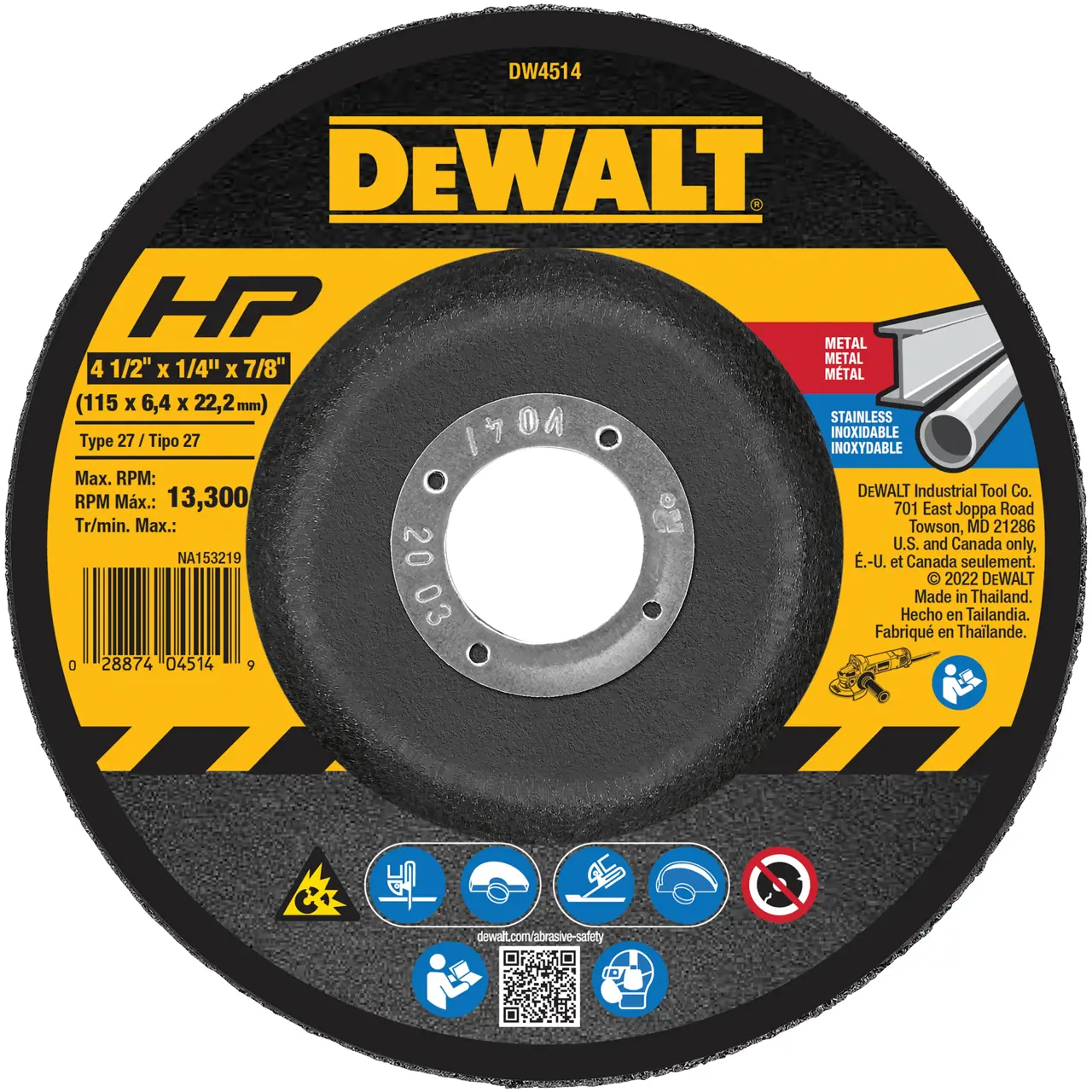 4 in. x 1/4 in. x 5/8 in. High Performance Metal Grinding Wheel