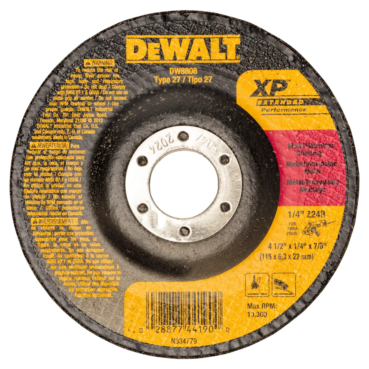 4 in. x 1/4 in. x 5/8 in. High Performance Metal Grinding Wheel