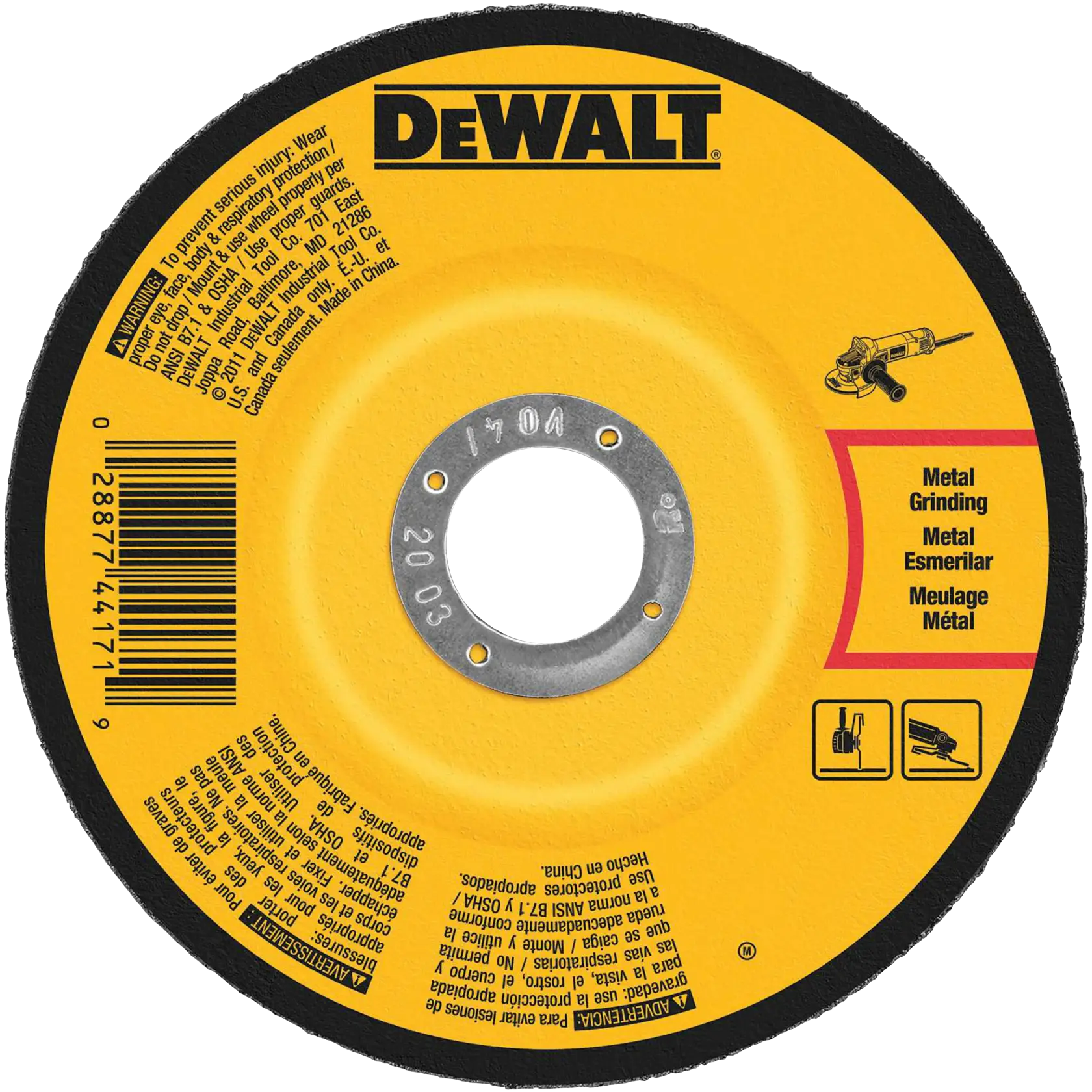 DEWALT® 6-in. x 1/4-in. x 7/8-in. T27 Aluminum Oxide Grinding Wheel for Metal & Stainless