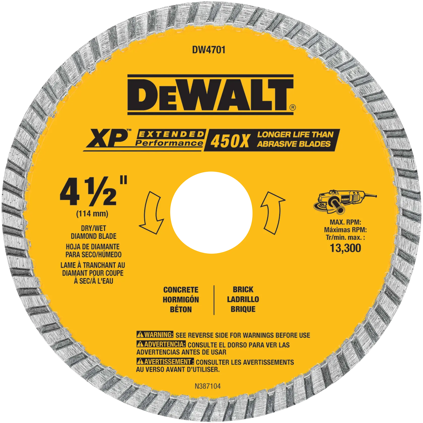 DEWALT® XP™ 4-1/2-in. Wet/Dry Turbo Diamond Blade for Concrete & Masonry