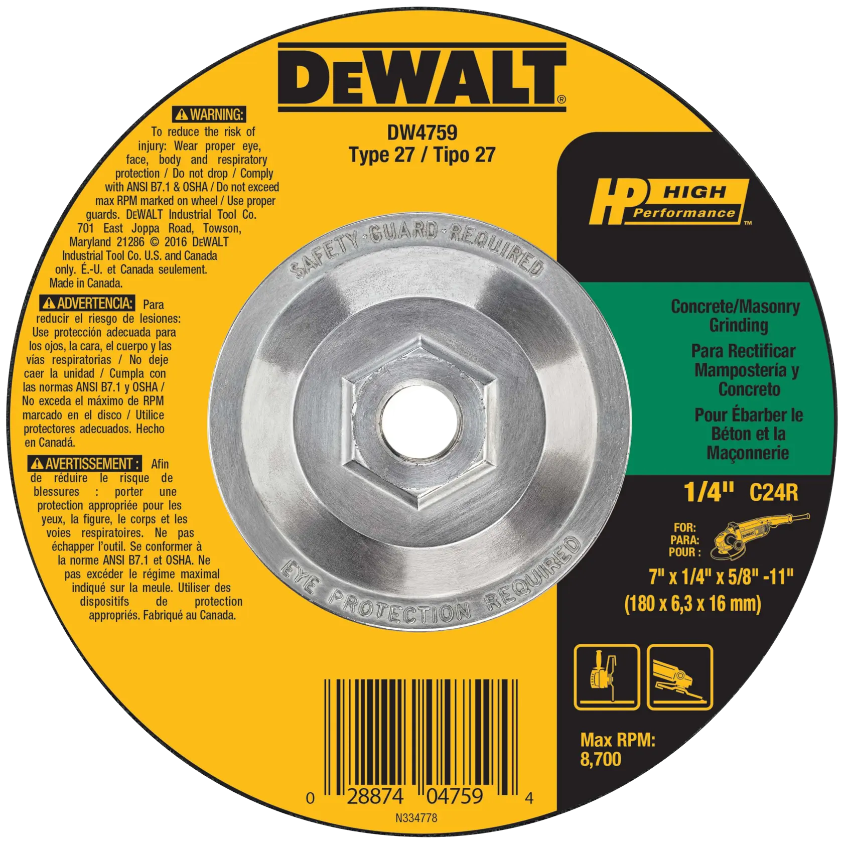 Profile of masonry grinding wheels type 27 with safety guard.