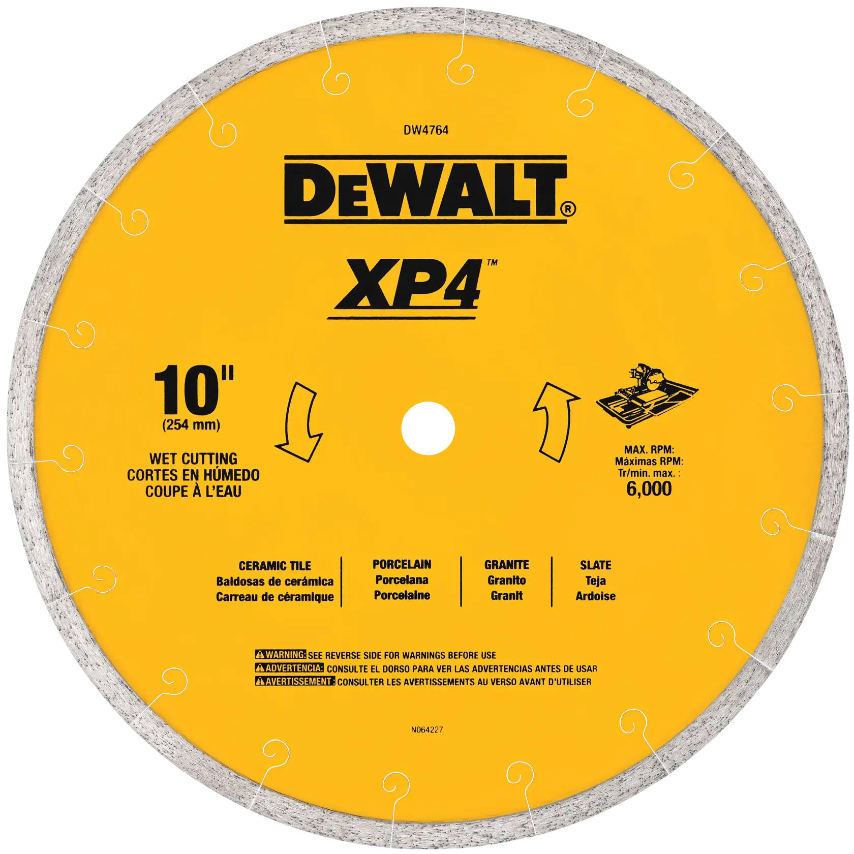 DEWALT® XP4™ 10-in. x 0.060-in. Wet Cutting Porcelain Tile Diamond Blade
