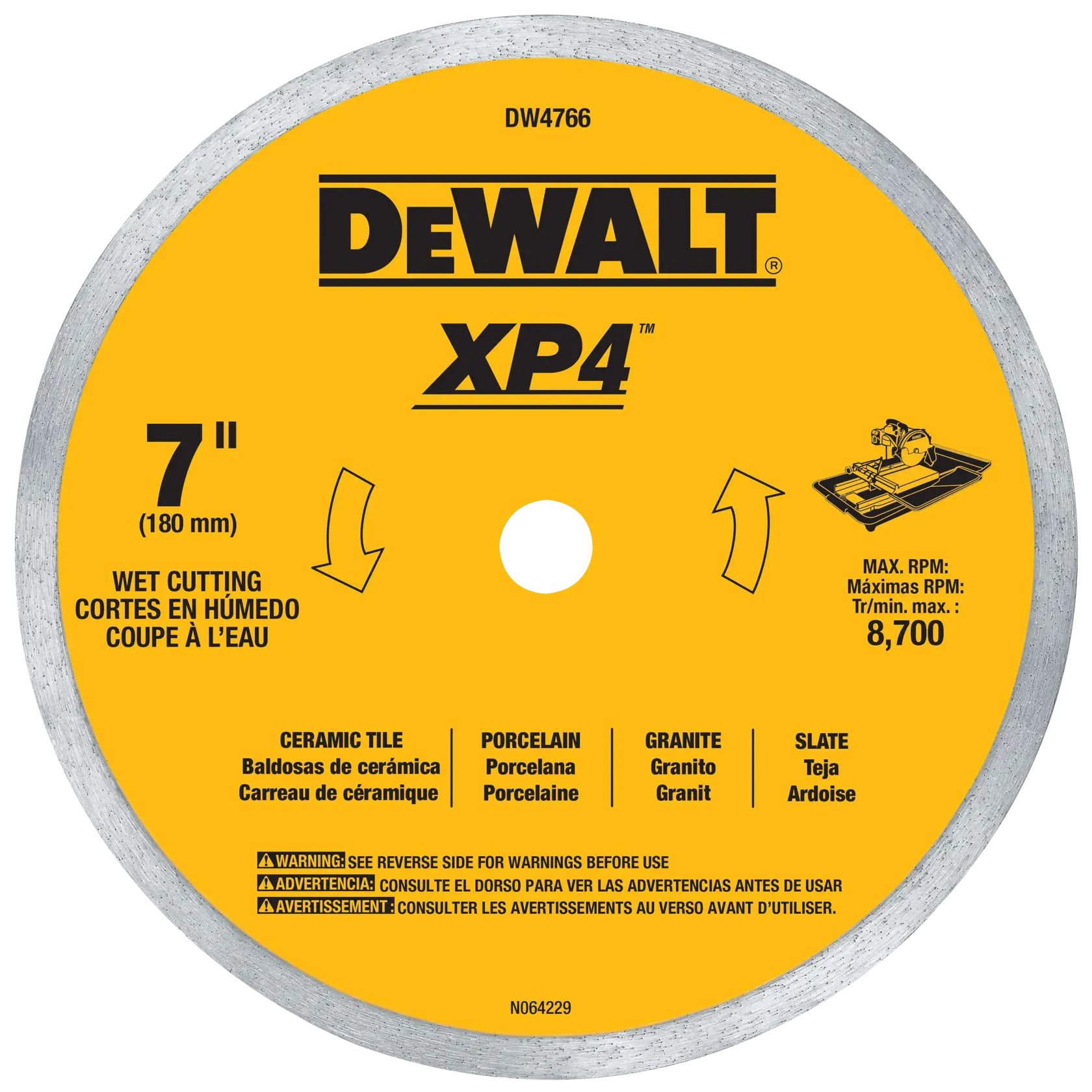 DEWALT® XP4™ 7-in. x 0.060-in. Wet Cutting Porcelain Tile Diamond Blade