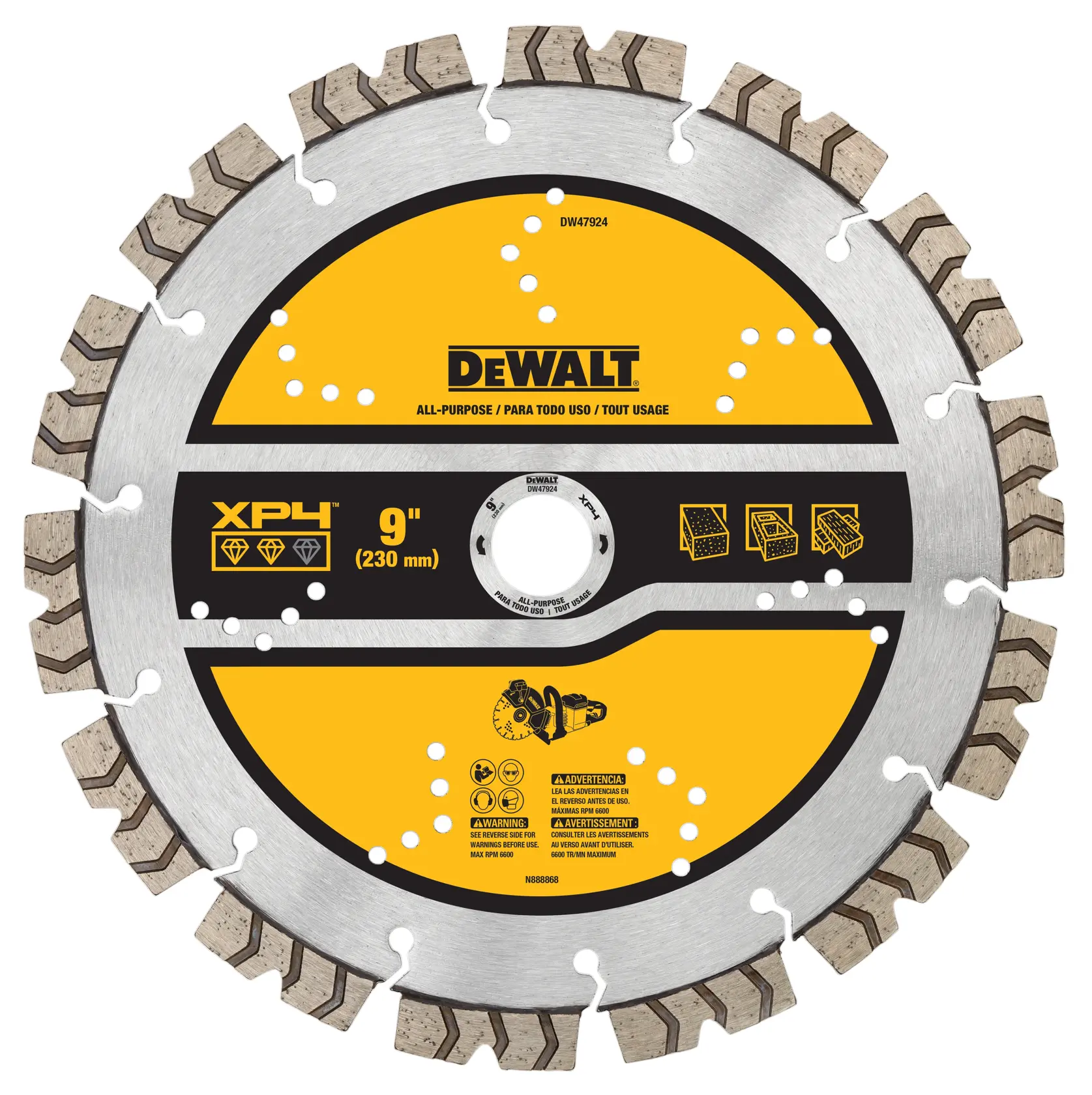 DEWALT® XP4™ 9-in. All-Purpose Concrete Cut-Off Saw Segmented Diamond Blade