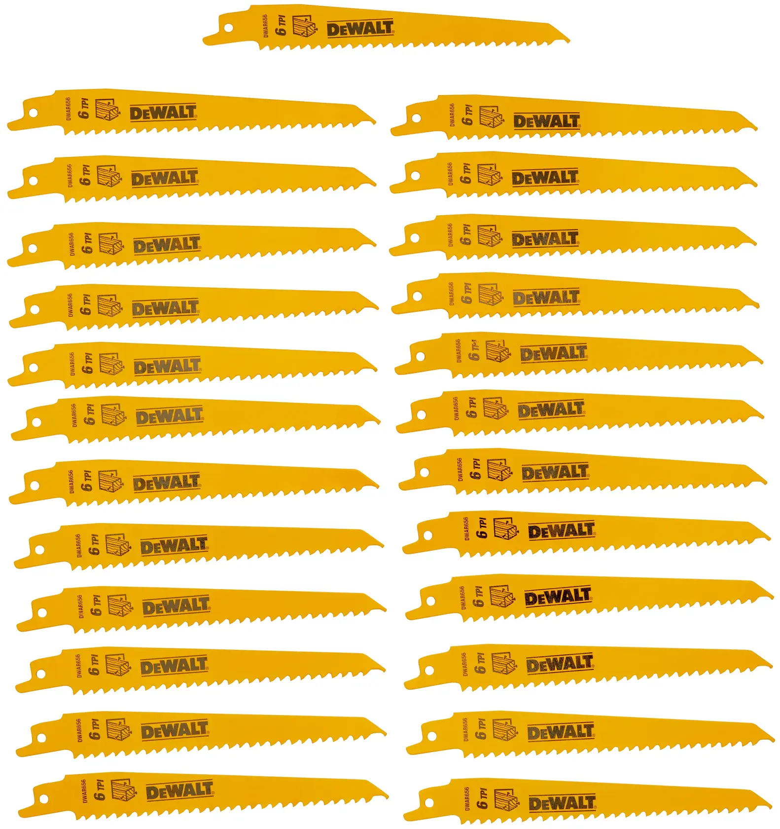DEWALT® 6-in. 6 TPI Taper Back Bi-Metal Reciprocating Blade for General Purpose Wood Cutting