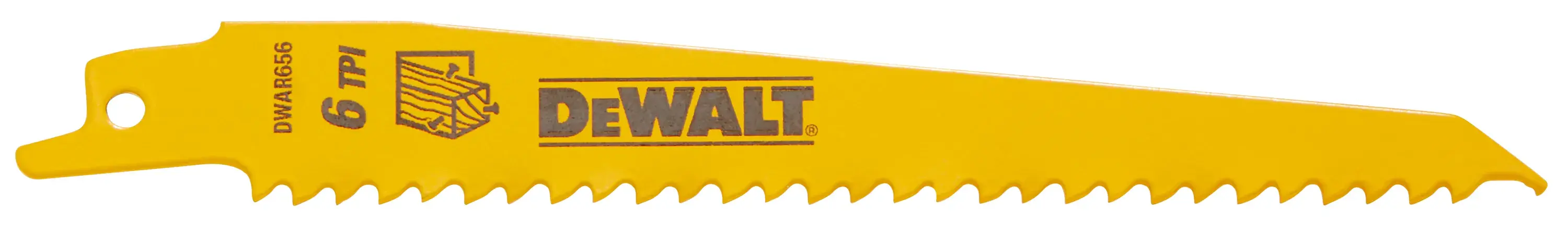 DEWALT® 6-in. 6 TPI Taper Back Bi-Metal Reciprocating Blade for General Purpose Wood Cutting thumbnail 2