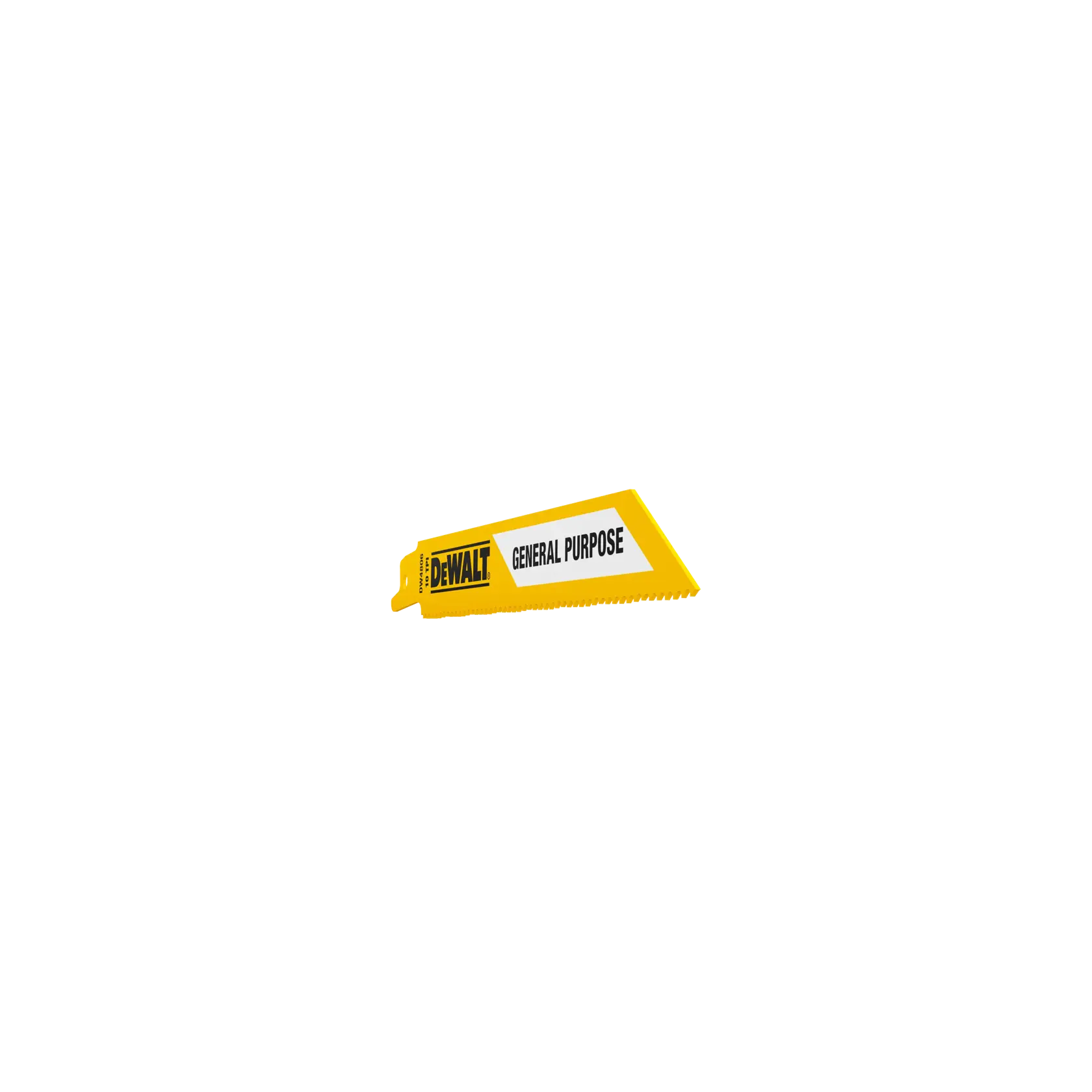 DEWALT general purpose saw blade, yellow with black logo and text, for cutting tasks.